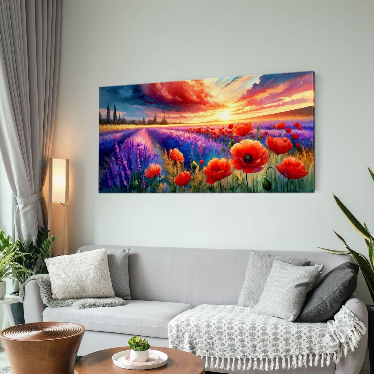 Quadro Botanico Papaveri E Lavanda Al Tramonto bow32 quadro stampa su tela