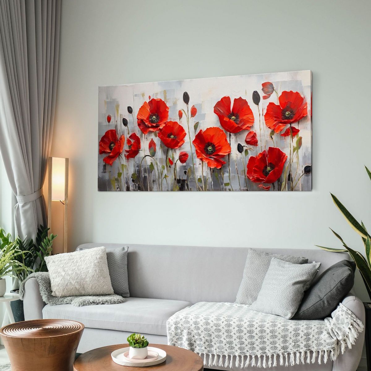 Quadro Botanico Papaveri Rossi Su Sfondo Grigio Moderno bow35 quadro stampa su tela