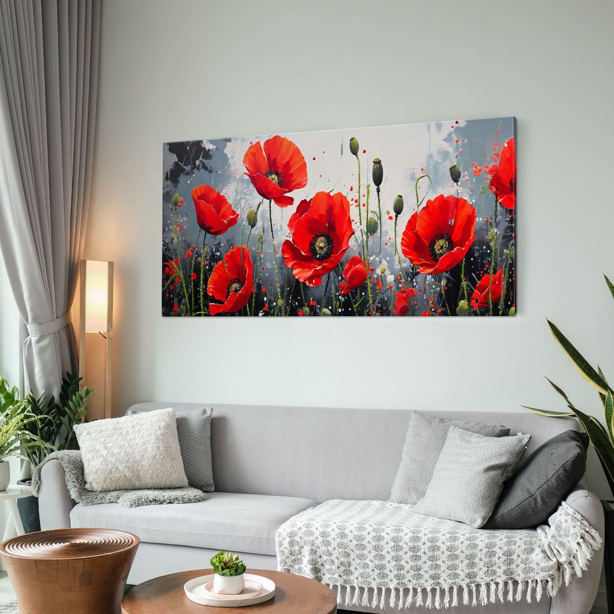 Quadro Botanico Papaveri Rossi Vivaci Su Sfondo Grigio Artistico bow36 quadro stampa su tela