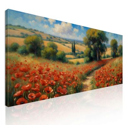 Quadro Botanico Sentiero Tra I Papaveri Rossi bow37 quadro stampa su tela