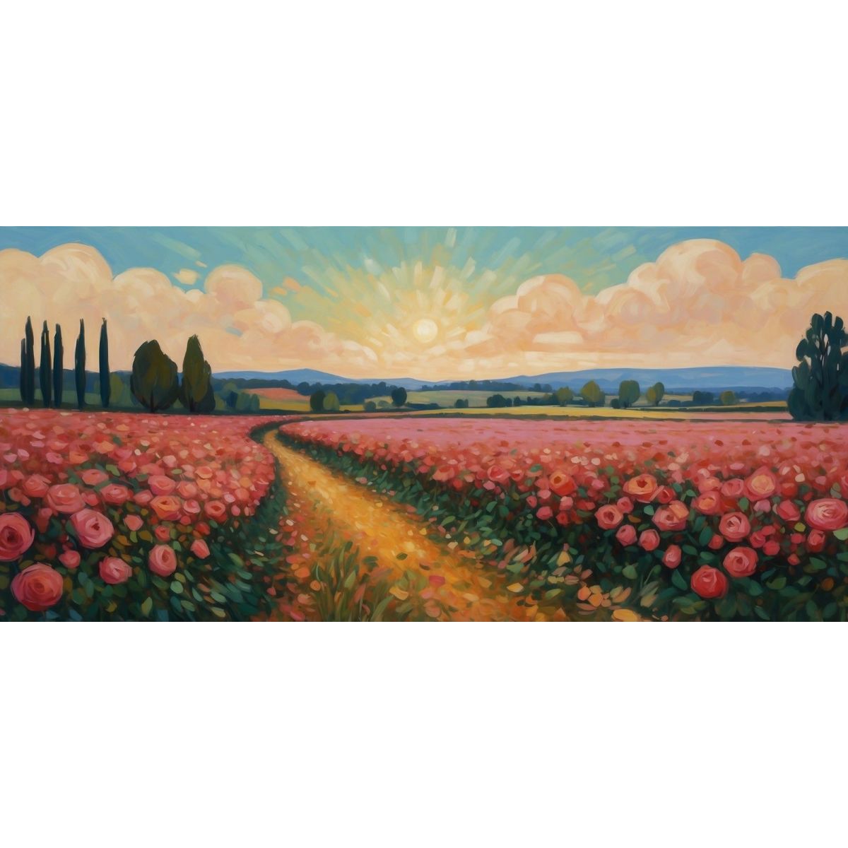 Quadro Botanico Sentiero Tra Rose In Fiore bow38 quadro stampa su tela