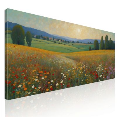 Quadro Botanico Tramonto Dorato Su Campo Fiorito bow40 quadro stampa su tela