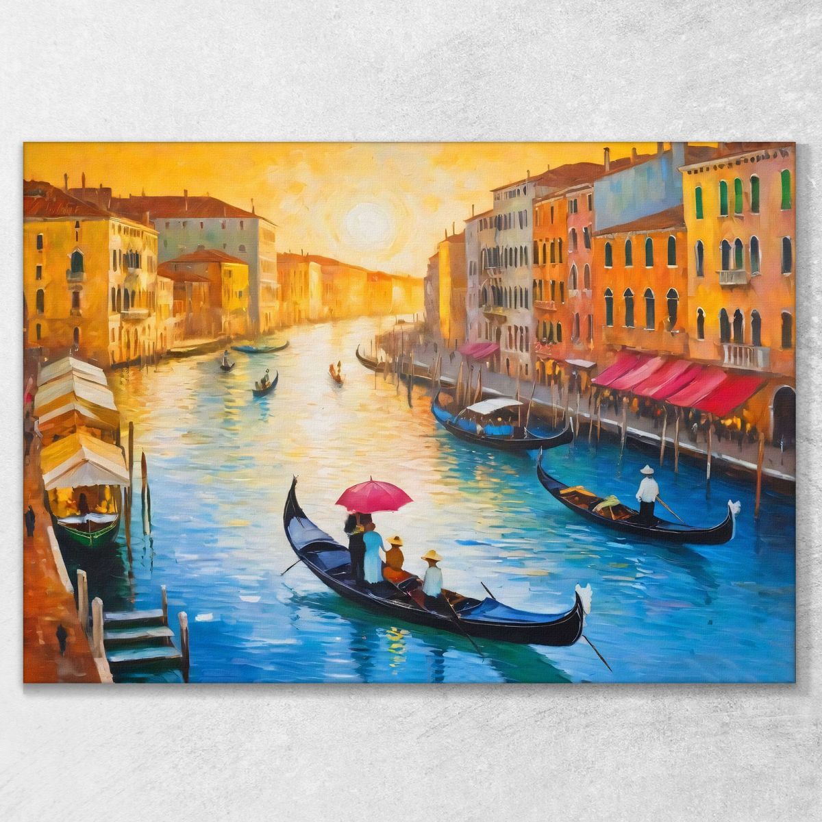 Quadro Moderno Città Astratto Atmosfera Veneziana Al Tramonto Con Gondole E Canali ct2 quadro stampa su tela