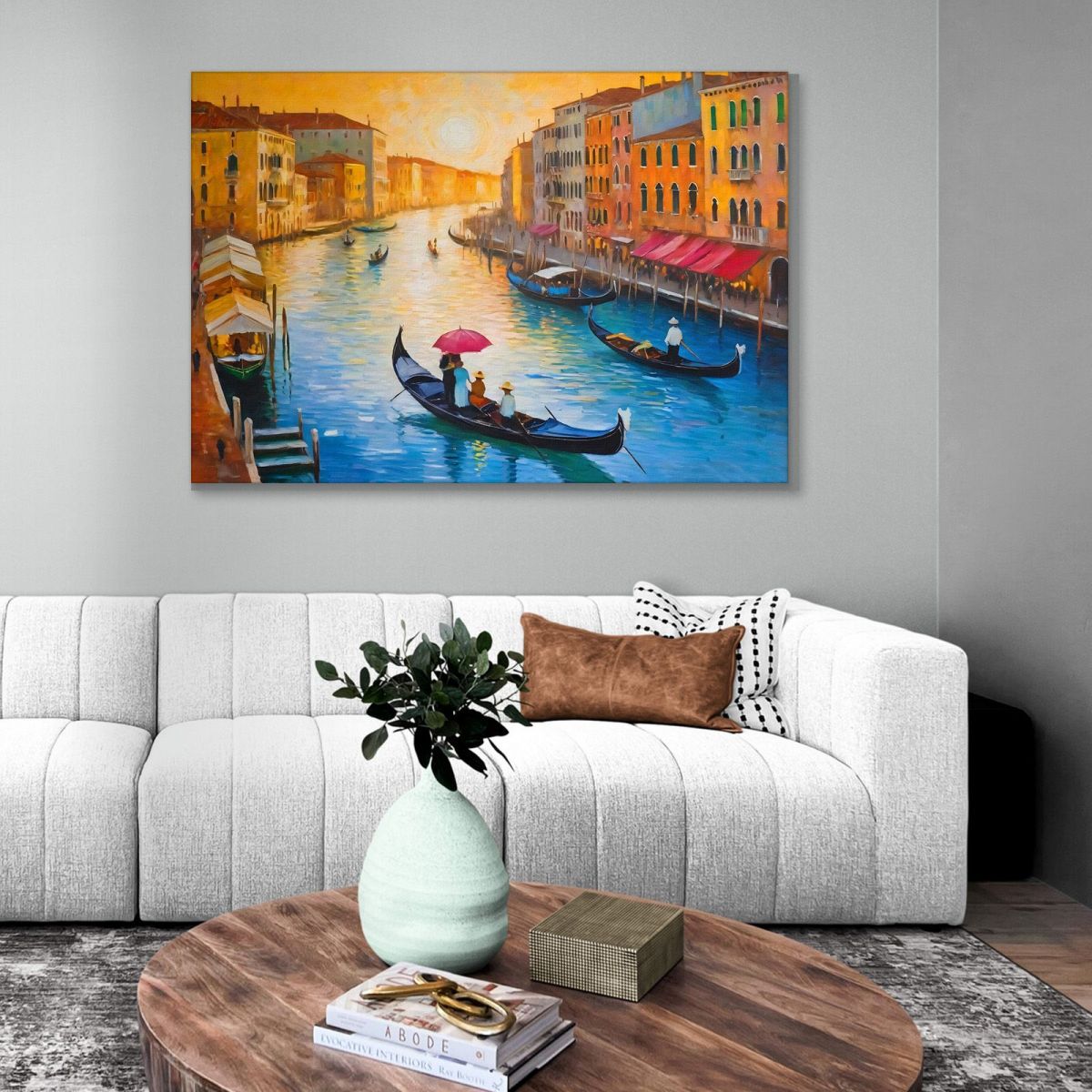 Quadro Moderno Città Astratto Atmosfera Veneziana Al Tramonto Con Gondole E Canali ct2 quadro stampa su tela