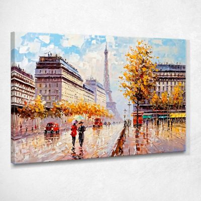 Quadro Moderno Città Astratto Autunno A Parigi Con Vista Sulla Torre Eiffel E Ombrelli Colorati ct3 quadro stampa su tela