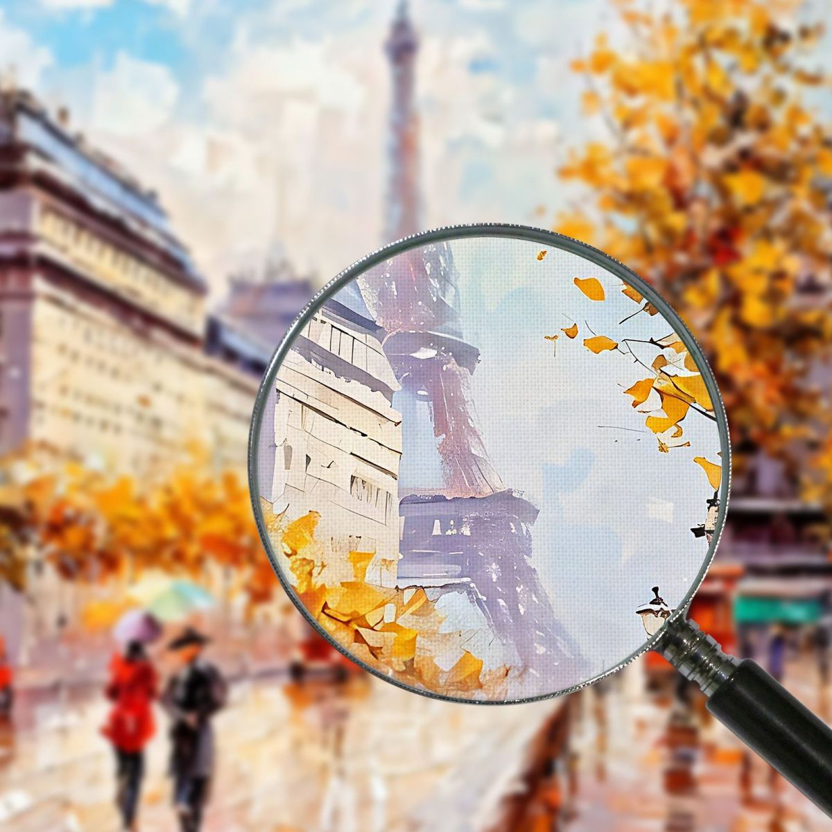 Quadro Moderno Città Astratto Autunno A Parigi Con Vista Sulla Torre Eiffel E Ombrelli Colorati ct3 quadro stampa su tela