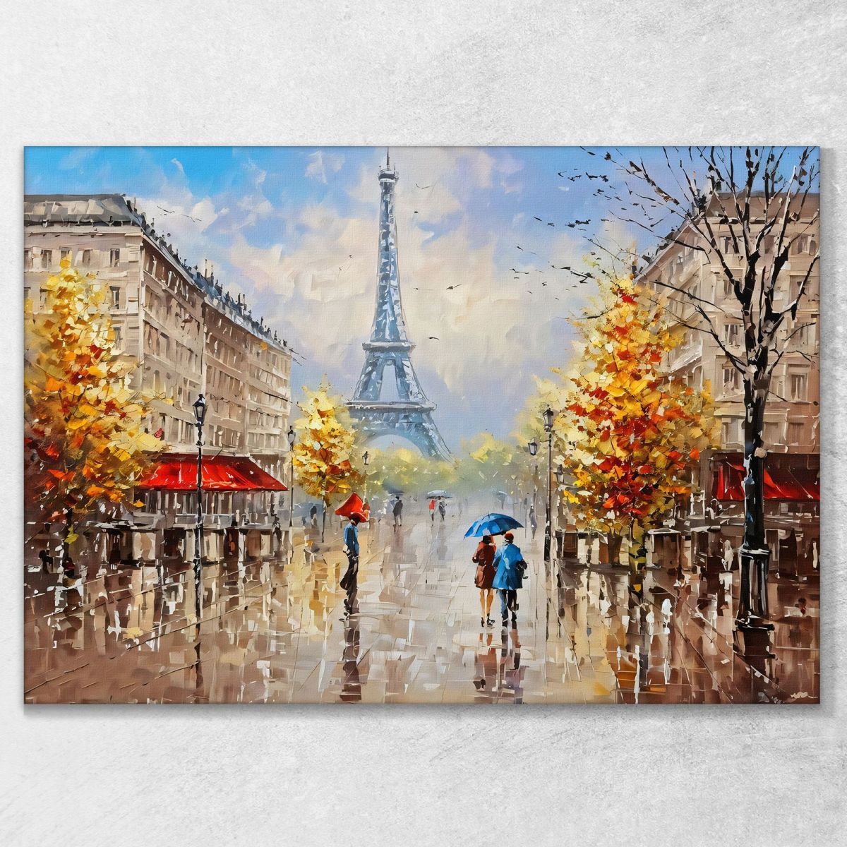 Quadro Moderno Città Astratto Coppia Con Ombrello Passeggia A Parigi Con Vista Sulla Torre Eiffel ct6 quadro stampa su tela