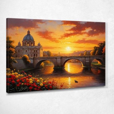 Quadro Moderno Città Astratto Paesaggio Al Tramonto Con Fiume E Maestosa Architettura Romana ct17 quadro stampa su tela