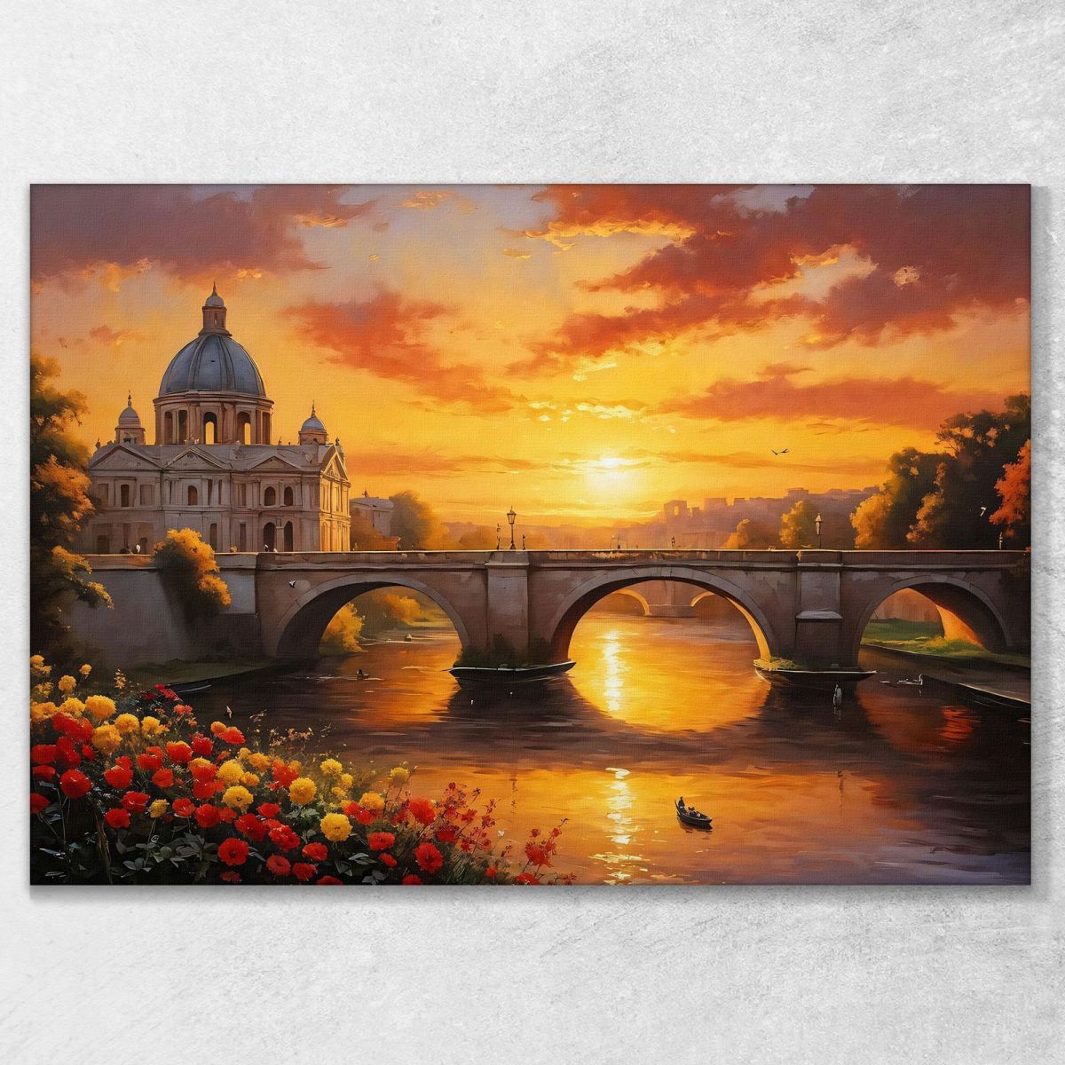 Quadro Moderno Città Astratto Paesaggio Al Tramonto Con Fiume E Maestosa Architettura Romana ct17 quadro stampa su tela