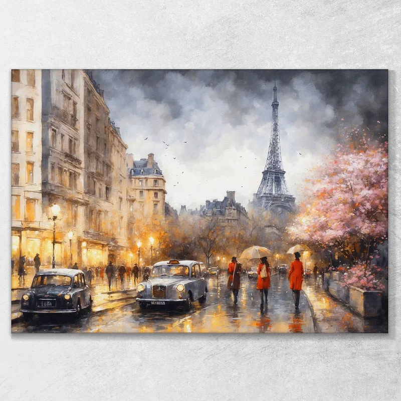 Tableau Déco Paris - Impression Sur Bois - 3 Parties - 97x62 Cm - Pétales De Rose Et Tour Eiffel