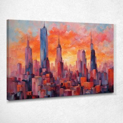 Quadro Moderno Città Astratto Skyline Astratto La Magia Di Una Città Al Tramonto ct26 quadro stampa su tela