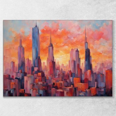 Quadro Moderno Città Astratto Skyline Astratto La Magia Di Una Città Al Tramonto ct26 quadro stampa su tela