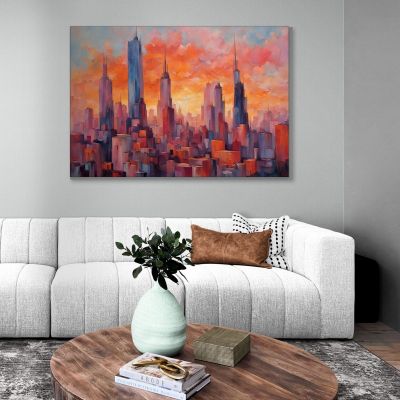 Quadro Moderno Città Astratto Skyline Astratto La Magia Di Una Città Al Tramonto ct26 quadro stampa su tela