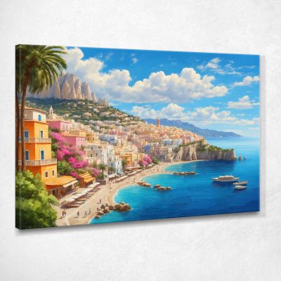 Quadro Moderno Città Astratto Splendida Capri Con Case Pastello E Mare Cristallino ct28 quadro stampa su tela