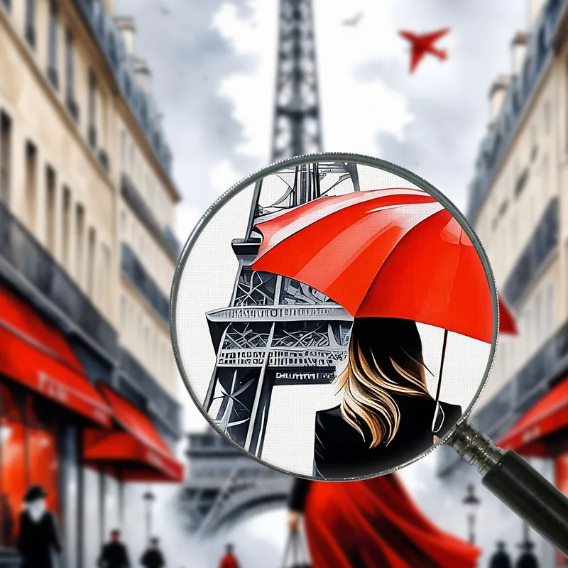 Paris Ölgemälde 'Eiffelturm Mit Regenschirm' – Violetter Kunstdruck Auf Leinwand 91x61 Cm | Fertig Gerahmt & Sofort Aufhängbar