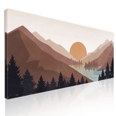 Quadro Boho Chic Illustrazione Paesaggio Tramonto Sulle Montagne Con Riflessi Sul Lago bol10 quadro stampa su tela