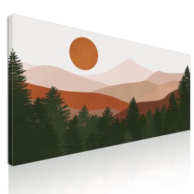 Quadro Boho Chic Illustrazione Paesaggio Paesaggio Montuoso Con Sole E Foresta bol30 quadro stampa su tela