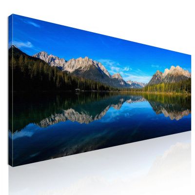 Quadro Montagne Lago Di Braies Con Acqua Cristallina E Spettacolari Cime Montuose mow1 quadro stampa su tela