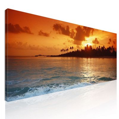 Quadro Paesaggio Mare Tramonto Tropicale Su Spiaggia Con Palme seal4 quadro stampa su tela