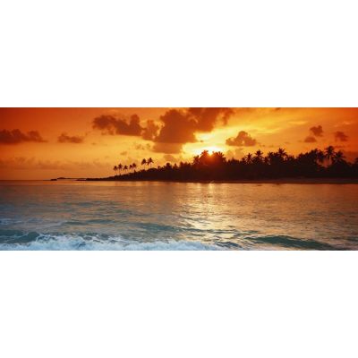 Pintura De Paisaje Marino Al Atardecer Tropical En La Playa Con Palmeras , seal4 cuadro en lienzo