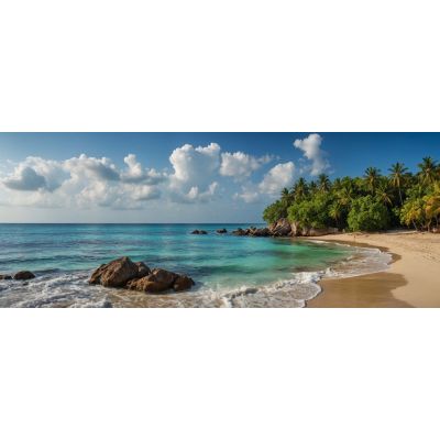 Tropische Strand-Meer-Landschaftsmalerei Mit Palmen Und Türkisfarbenem Meer , seal7 drucken auf leinwand
