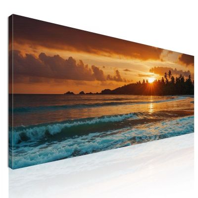Quadro Paesaggio Mare Spiaggia Tropicale Al Tramonto Con Palme E Onde seal29 quadro stampa su tela