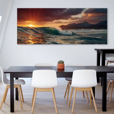 Quadro Paesaggio Mare Onde Al Tramonto E Montagne Maestose seal31 quadro stampa su tela