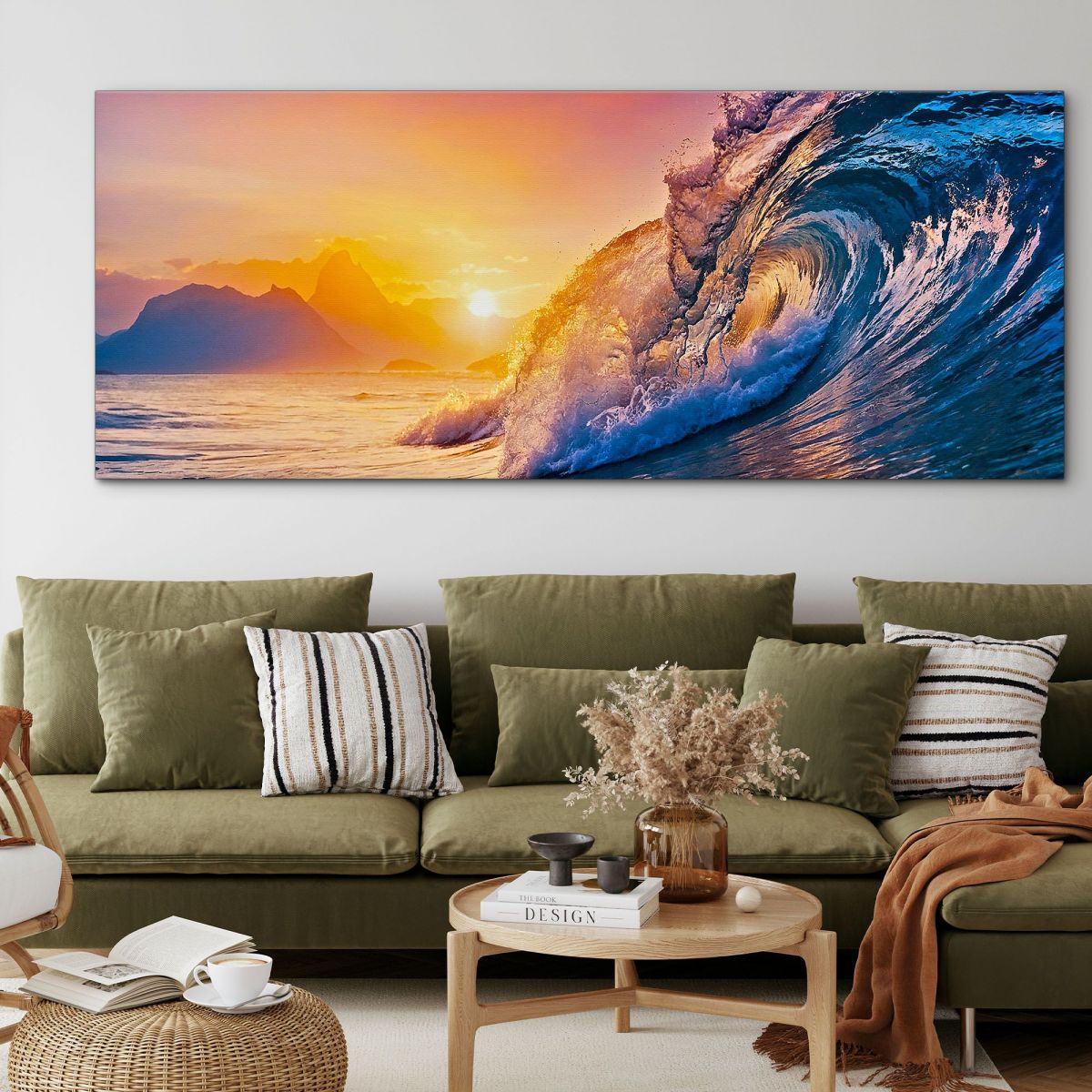 Quadro Paesaggio Mare Onde Al Tramonto Con Vista Montagne seal32 quadro stampa su tela