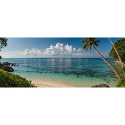 Peinture De Paysage Marin D’Une Plage Tropicale Tranquille Avec Une Mer Transparente Et Des Palmiers Luxuriants , seal35 tableau impression sur toile