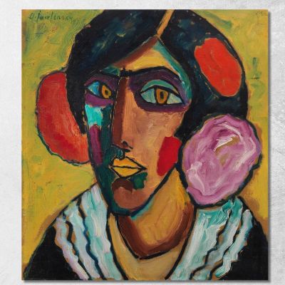 Testa Di Donna Con Fiori Tra I Capelli Alexej von Jawlensky avj31 quadro stampa su tela