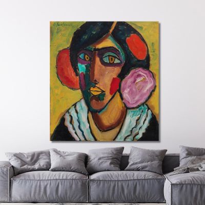 Testa Di Donna Con Fiori Tra I Capelli Alexej von Jawlensky avj31 quadro stampa su tela