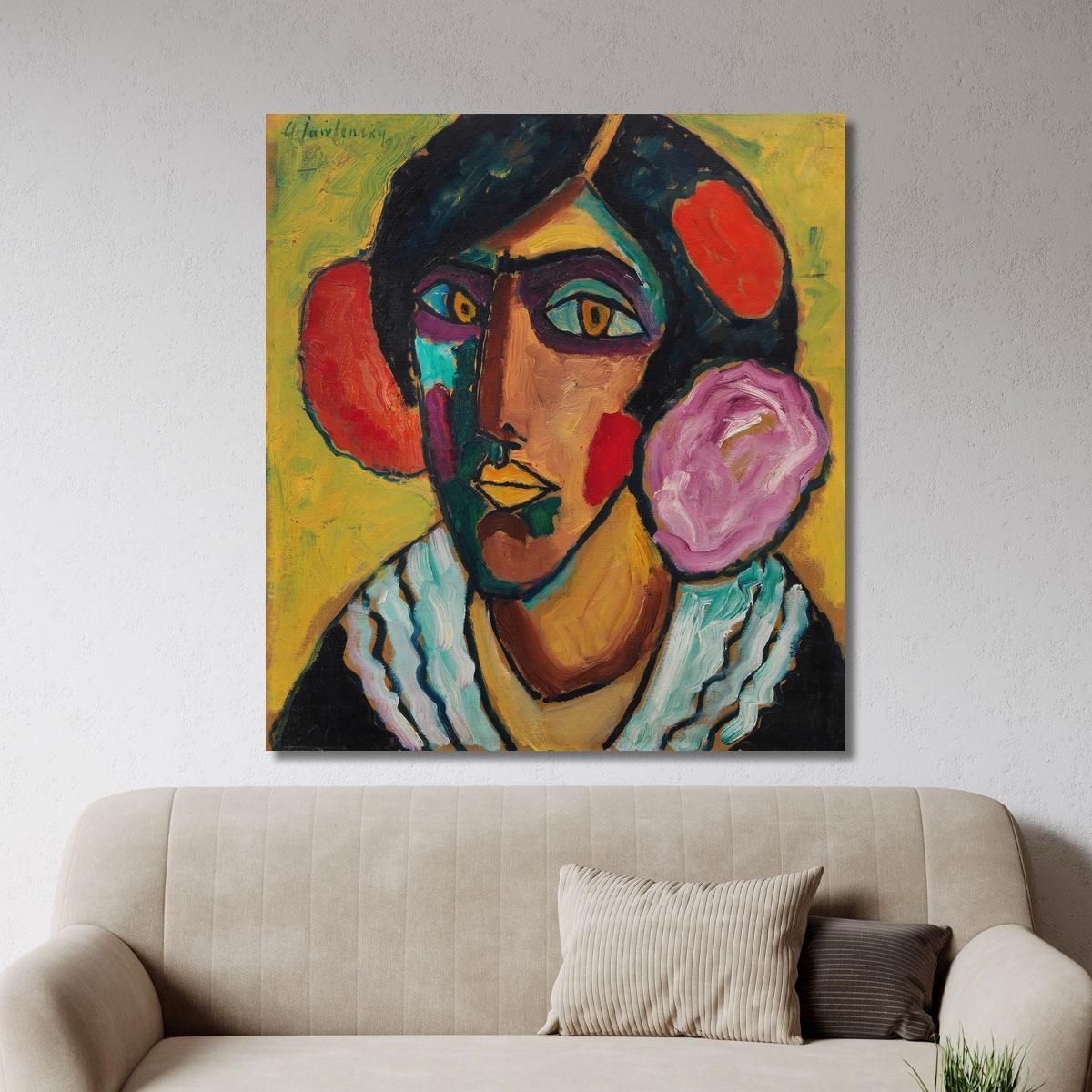 Testa Di Donna Con Fiori Tra I Capelli Alexej von Jawlensky avj31 quadro stampa su tela