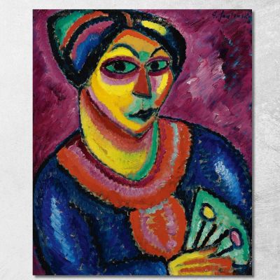 Donna Con Un Ventilatore Verde Alexej von Jawlensky avj131 quadro stampa su tela