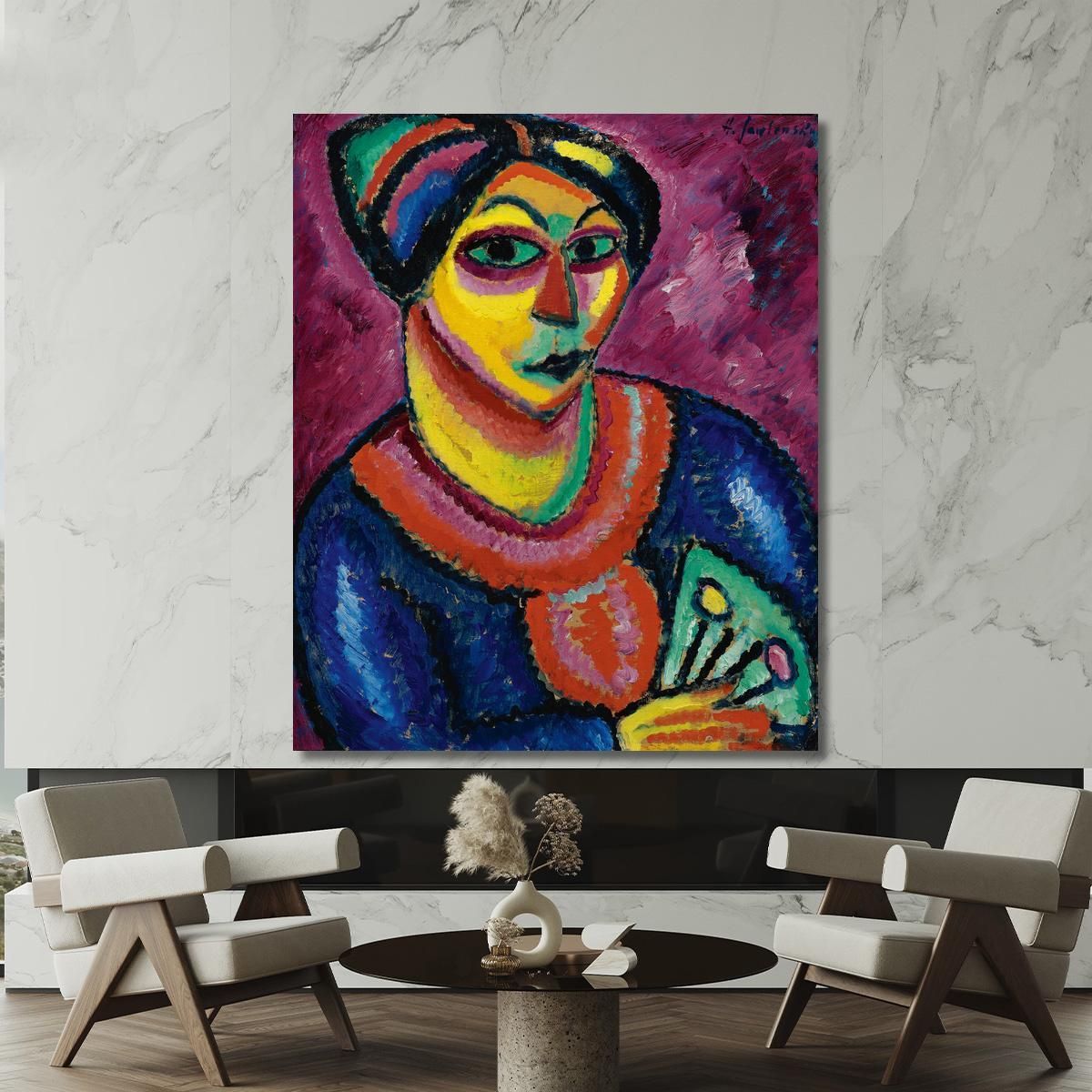 Donna Con Un Ventilatore Verde Alexej von Jawlensky avj131 quadro stampa su tela