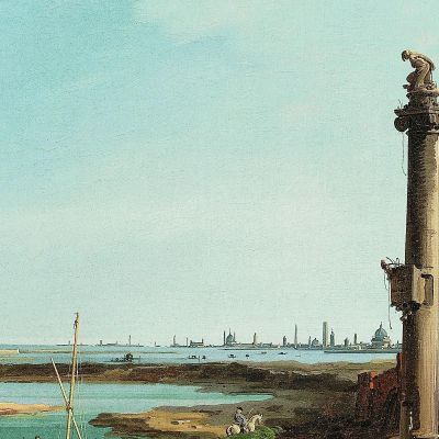 Una Serratura Una Colonna E Una Chiesa Accanto A Una Laguna Canaletto cnl2 quadro stampa su tela