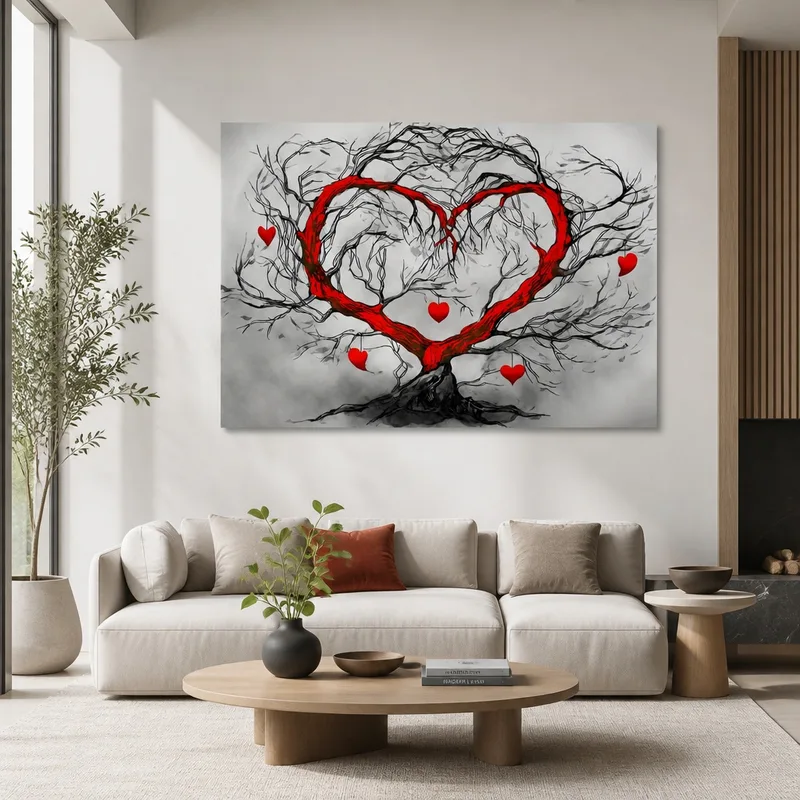 Quadro Albero Cuore Rosso Design Romantico quadro stampa su tela