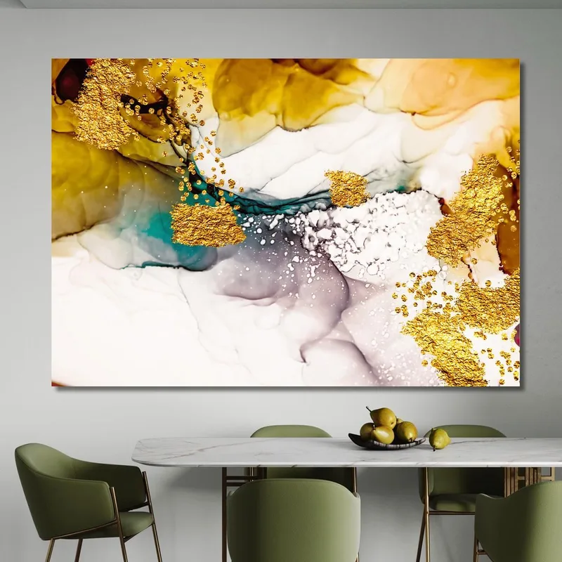 Abstract Artistic Painting With Gold And Colorful Shades