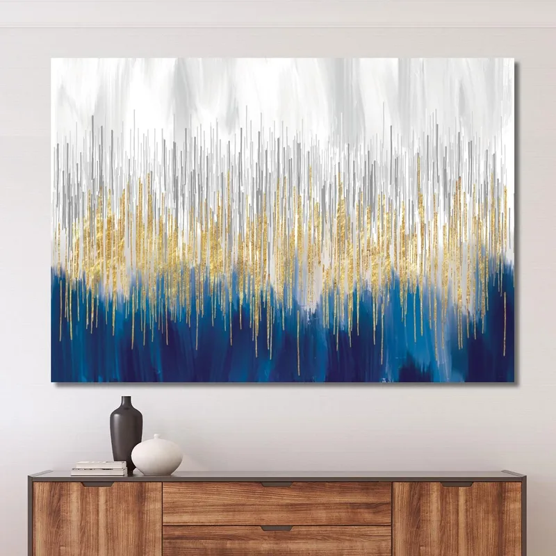 Quadro Astratto Blu Oro Bianco Elegante Moderno