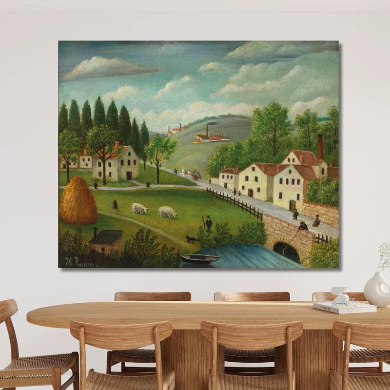 Pastoral Landscape With Stream Fisherman And Strollers Henri Rousseau
