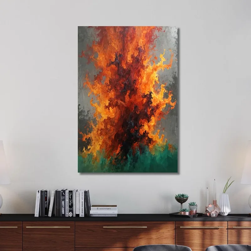 Abstraktes Gemälde Mit Roten Und Orangen Flammen