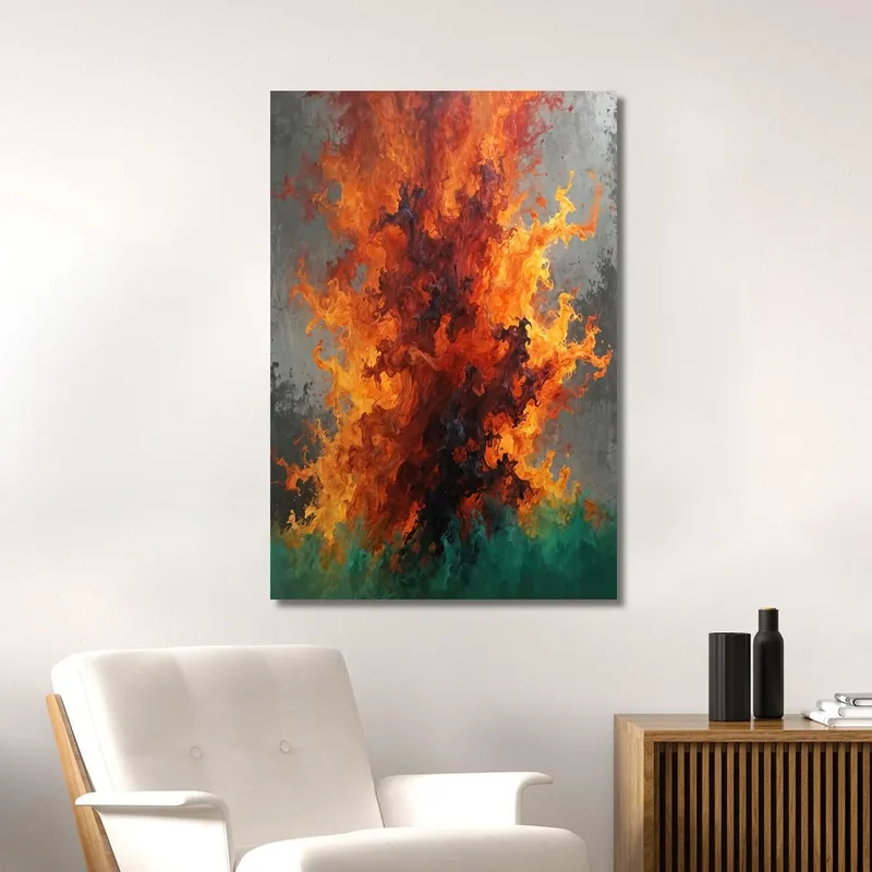Abstraktes Gemälde Mit Roten Und Orangen Flammen