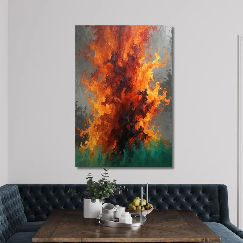 Abstraktes Gemälde Mit Roten Und Orangen Flammen