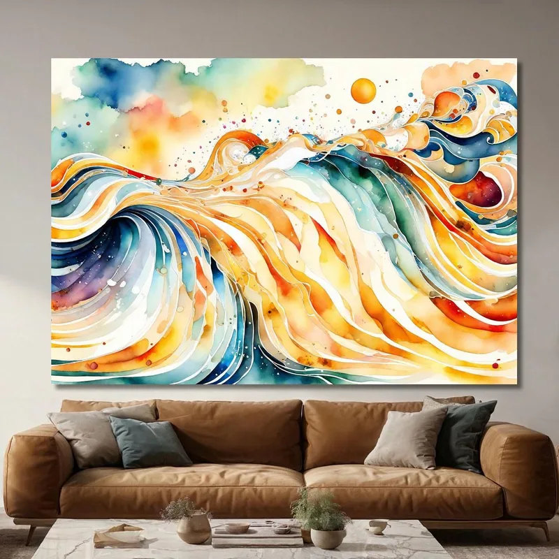 Peinture Abstraite Aux Vagues Multicolores Et Aux Nuances Chaudes
