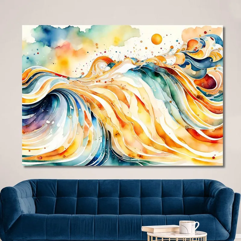 Peinture Abstraite Aux Vagues Multicolores Et Aux Nuances Chaudes