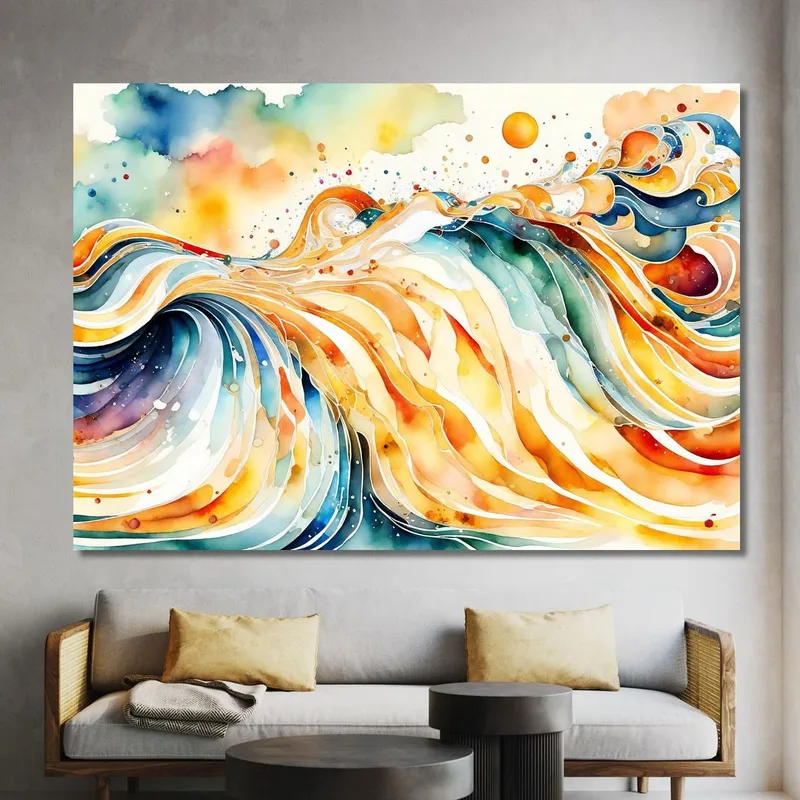 Peinture Abstraite Aux Vagues Multicolores Et Aux Nuances Chaudes