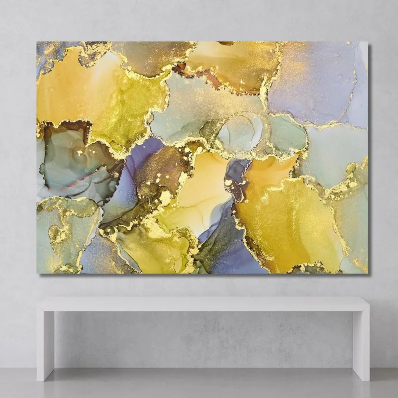Quadro Astratto Con Texture Dorate E Colori Pastello