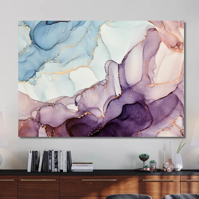 Abstract Painting With Purple And Blue Shades And Bright Details