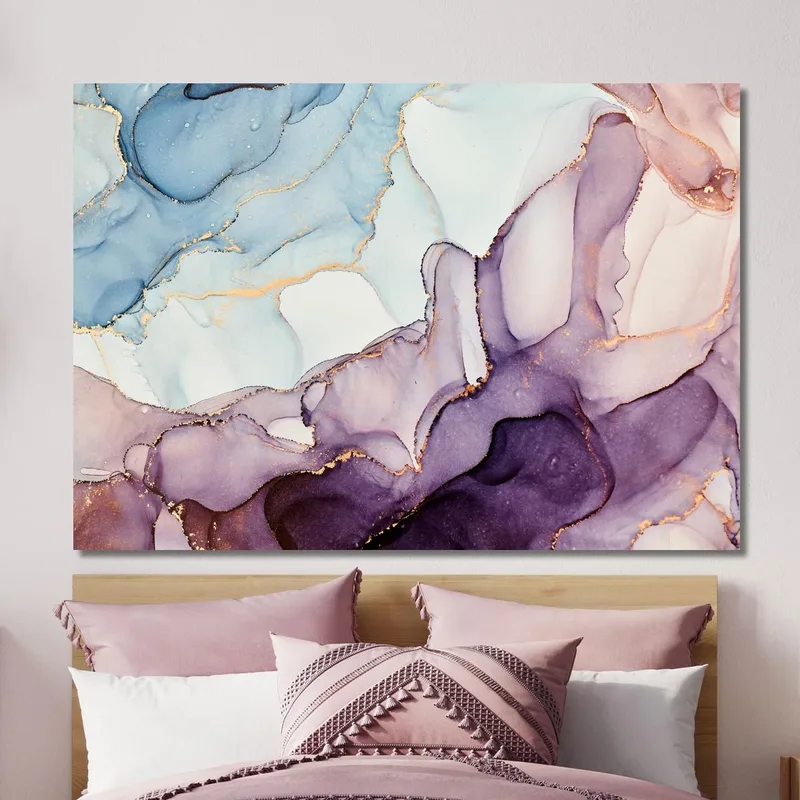 Abstract Painting With Purple And Blue Shades And Bright Details
