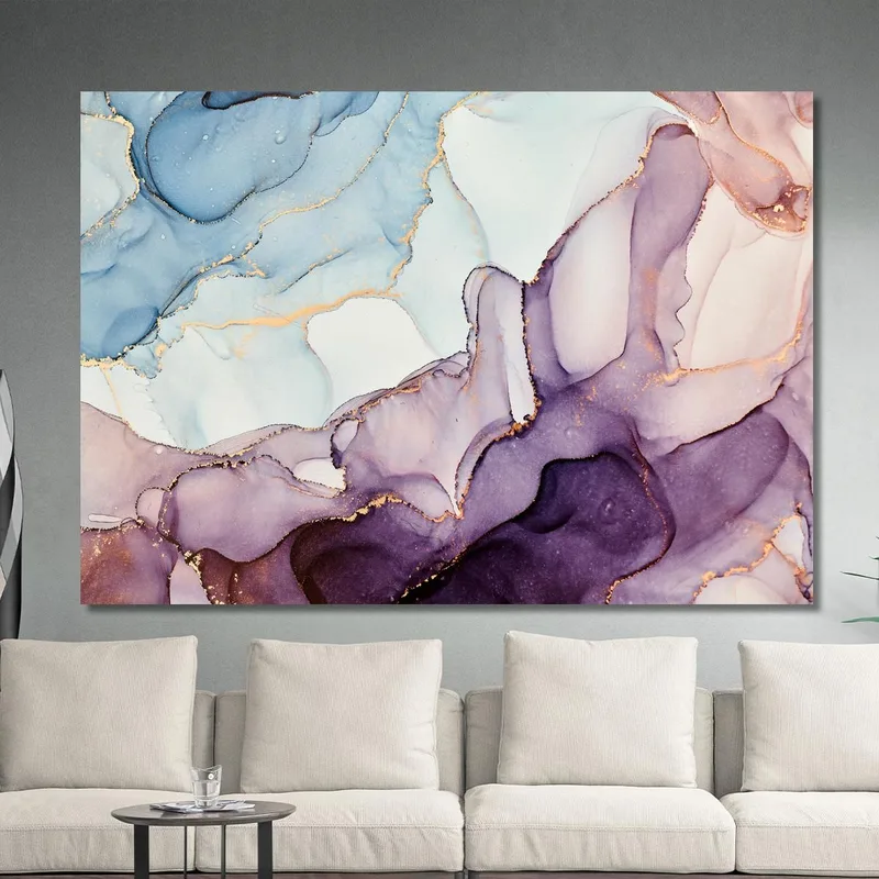 Abstract Painting With Purple And Blue Shades And Bright Details
