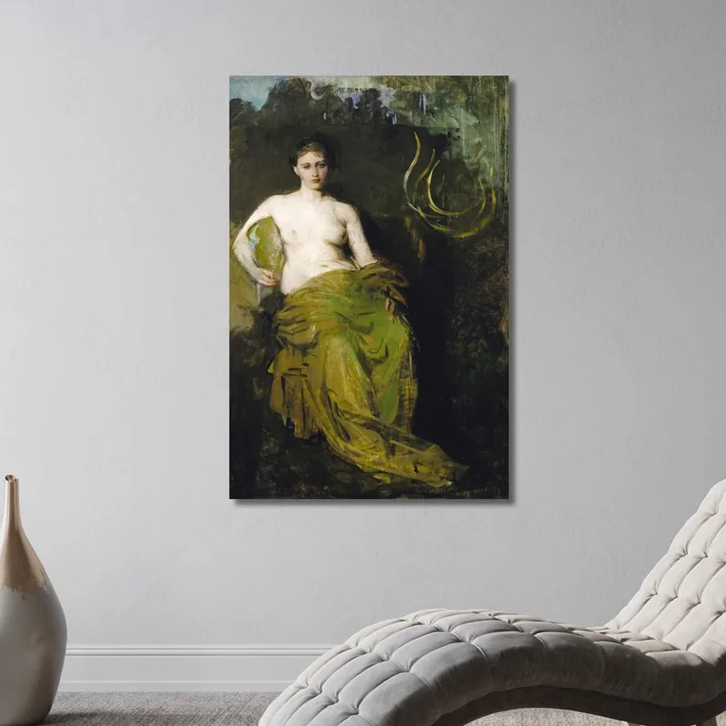 Mujer Desnuda Sentada. Figura Semivestida Abbott Handerson Thayer